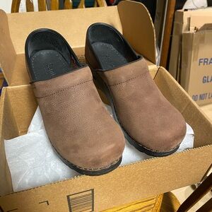 Sanita Brown Suede Clogs